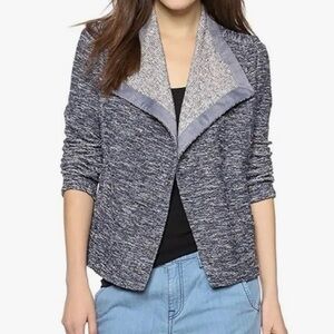 VINCE Drape Women’s Blue Drape Neck Tweed Jacket Open Front Long Sleeve Size M